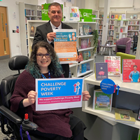 Warm hand of friendship launch. Pictured are Councillor Stephen McCabe, leader of Inverclyde Council, and Vicki Cloney, partnership facilitator at CVS Inverclyde.
